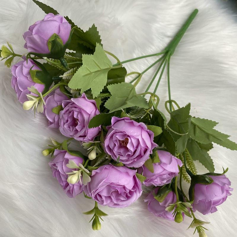 1Pc Simulated Brushed Cloth 5 Forks 10 Heads Single Baby's Breath Peony Flower, for Outdoor Wedding Arch Dining Table Home Decoration
