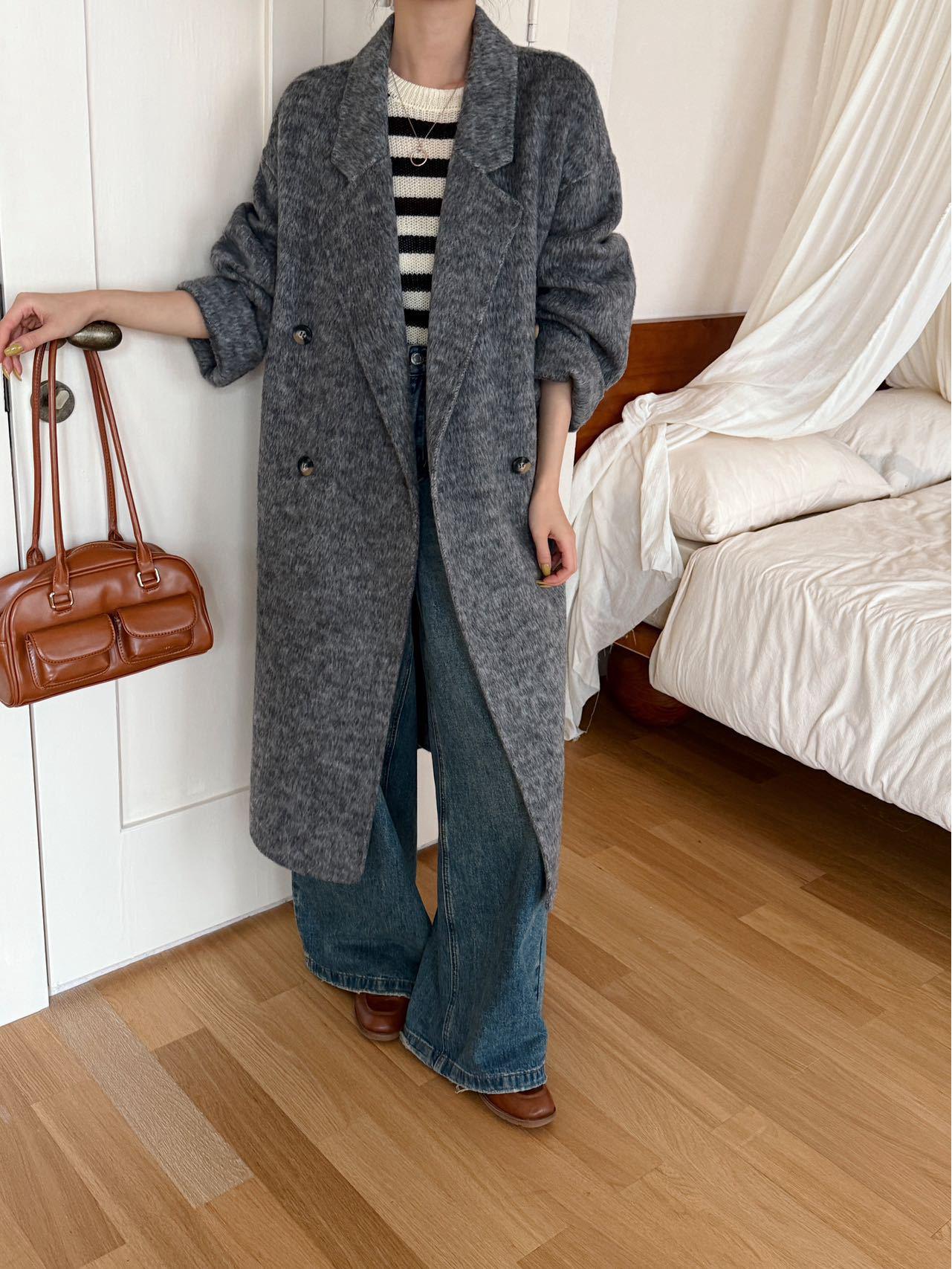 

2025 Autumn/Winter Korean Extra Long Double-Faced Wool Coat with Suit Collar. Small