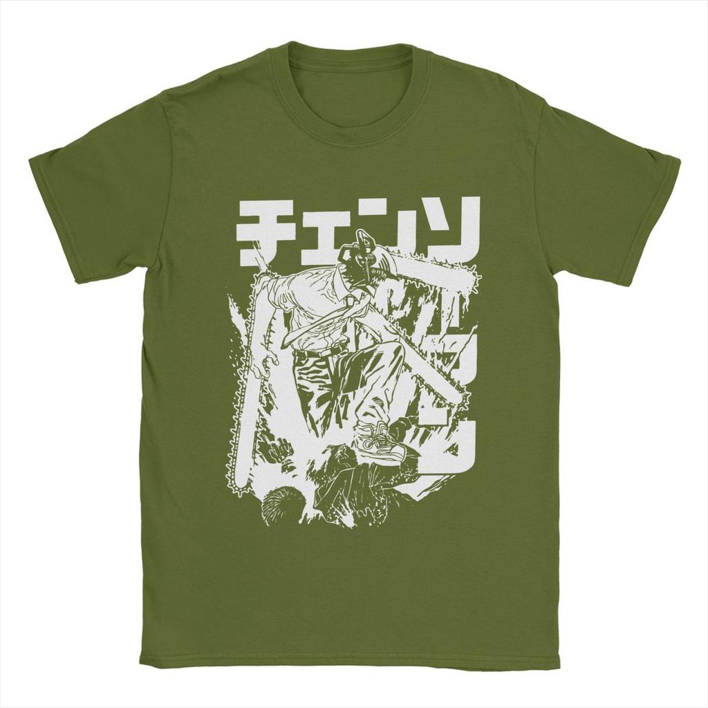 Anime Warrior Denji T Shirts Men's Cotton Vintage T-Shirt Round Neck Tee Shirt Short Sleeve Clothes 6XL