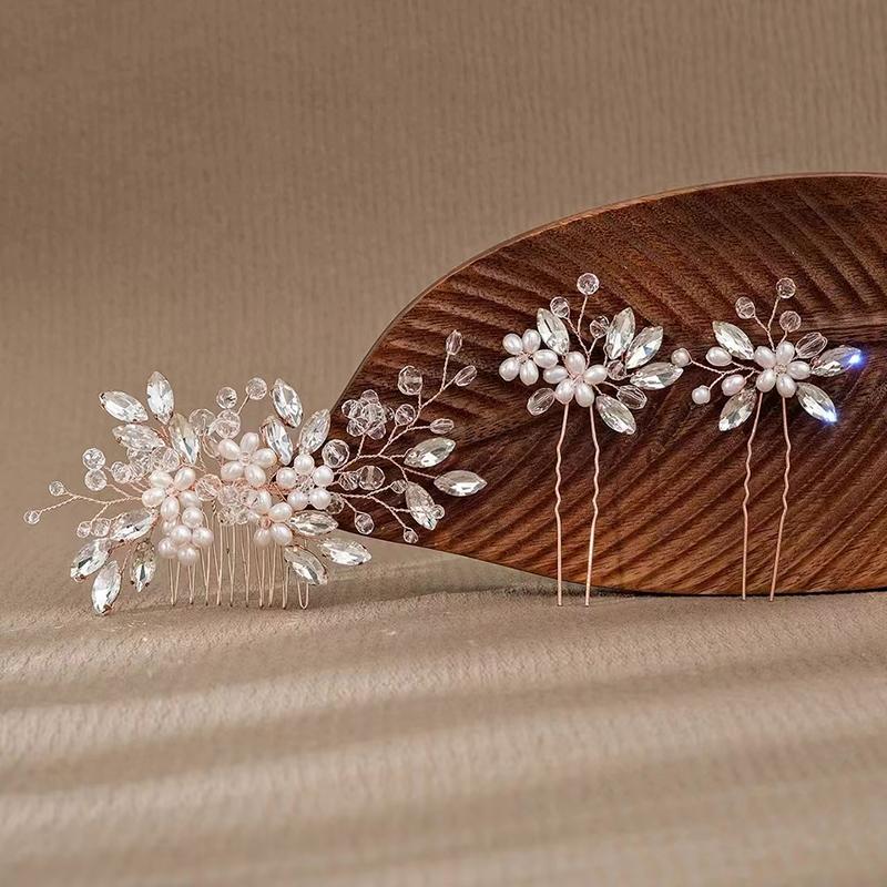 3pcs Luxurious Crystal Hair Accessories Hair Clip Set Sweet Bride Accessories Daily Versatile Women Fashion Hair Clip Hair Grab
