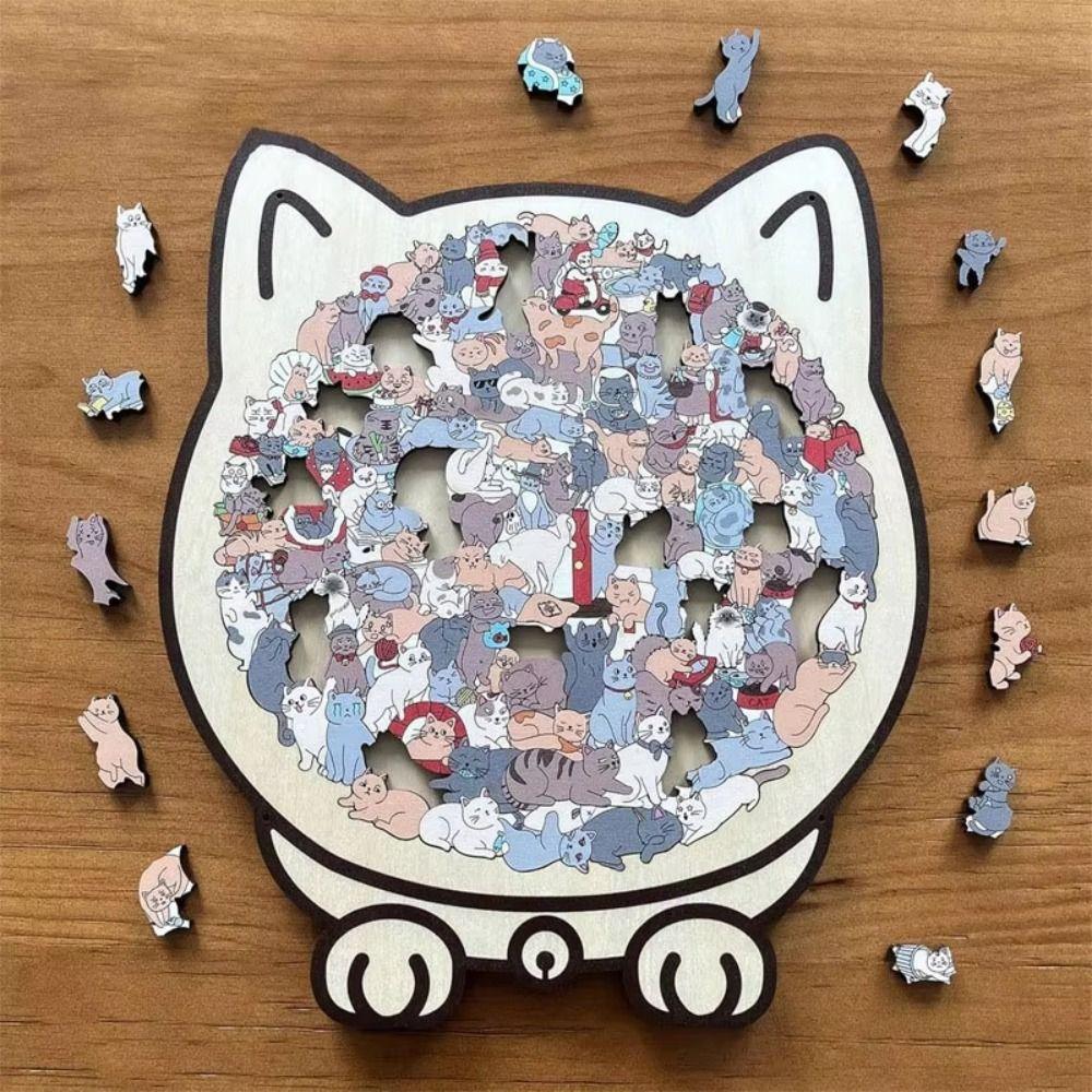 Cute Kitten Cat-shaped Jigsaw Animal Puzzle Unique Irregular Puzzle Cat Wooden Puzzle  For Adults