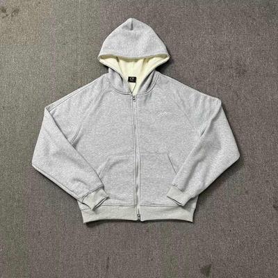 FlowStreet Mode Rits Hoodie Mannen Vrouwen Simpele Print Grijze Jassen Beste Kwaliteit Katoen