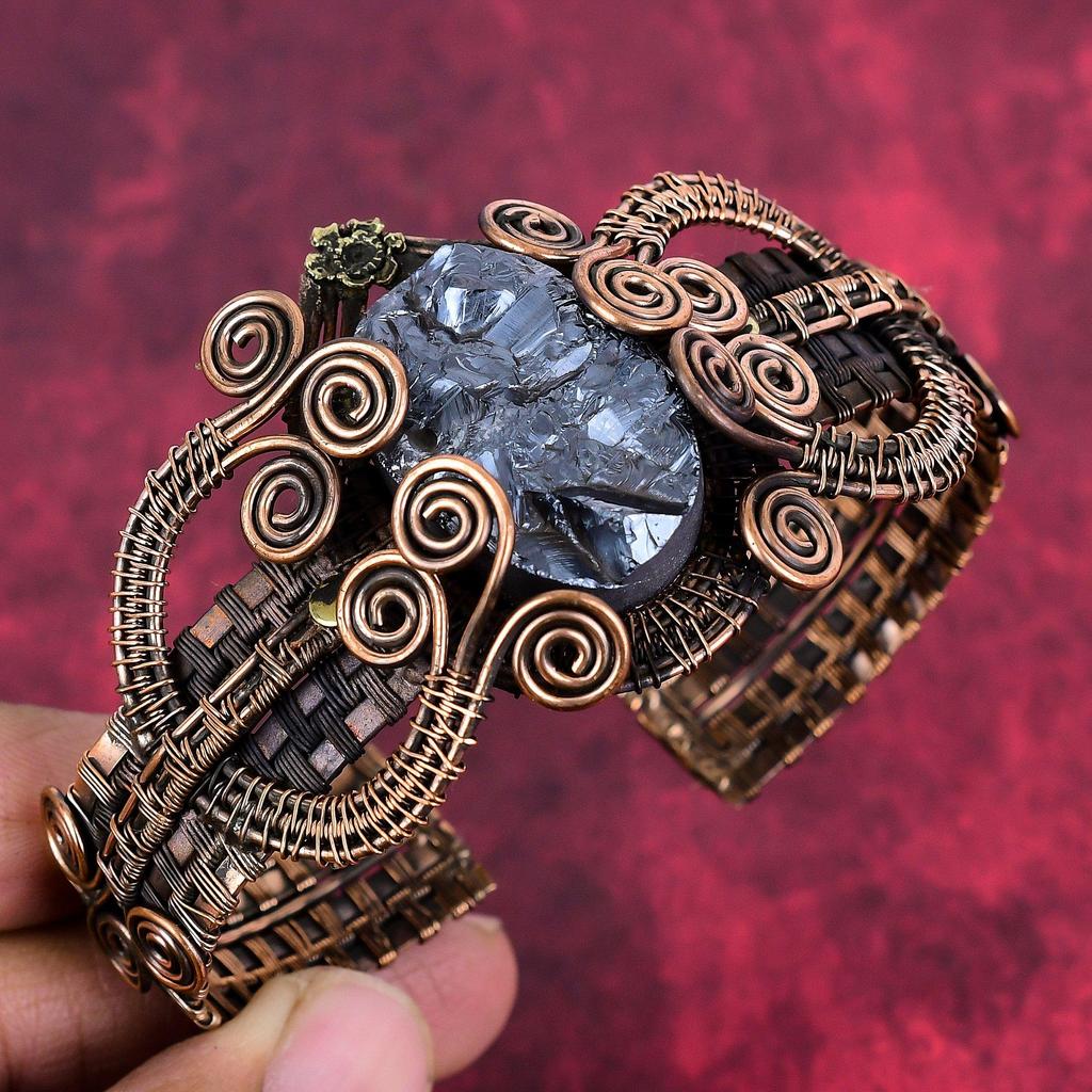 Shungite rough cuff bracelet copper wire wrapped jewelry adjustable bangle natural gemstone handmade bangle copper wire wrap cuff bracelet