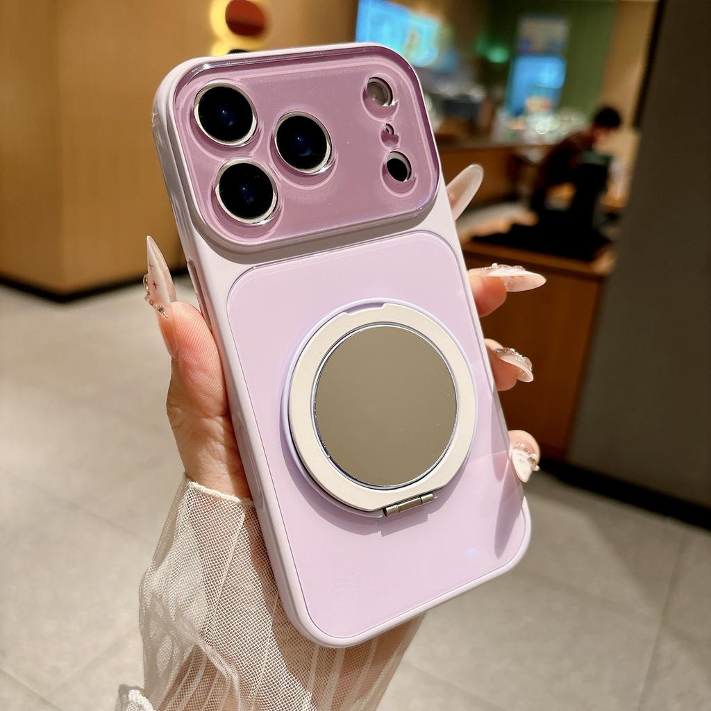 Mirror rotating bracket is suitable for iPhone17promax mobile phone case 16pro all-inclusive 15/14 anti-drop glass case.