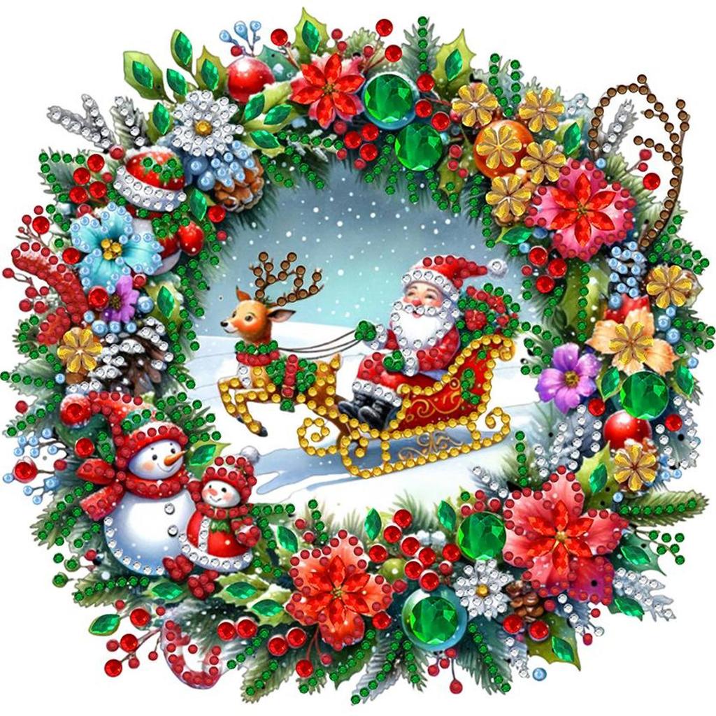 5D DIY Partial Special Shaped Drill Diamond Painting Kit Christmas Wreath30x30cm