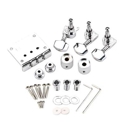 Chrom-Drei-Saiten-Gitarrenbrücke mit 1R2L-Stimmmechaniken & Gurtpins
