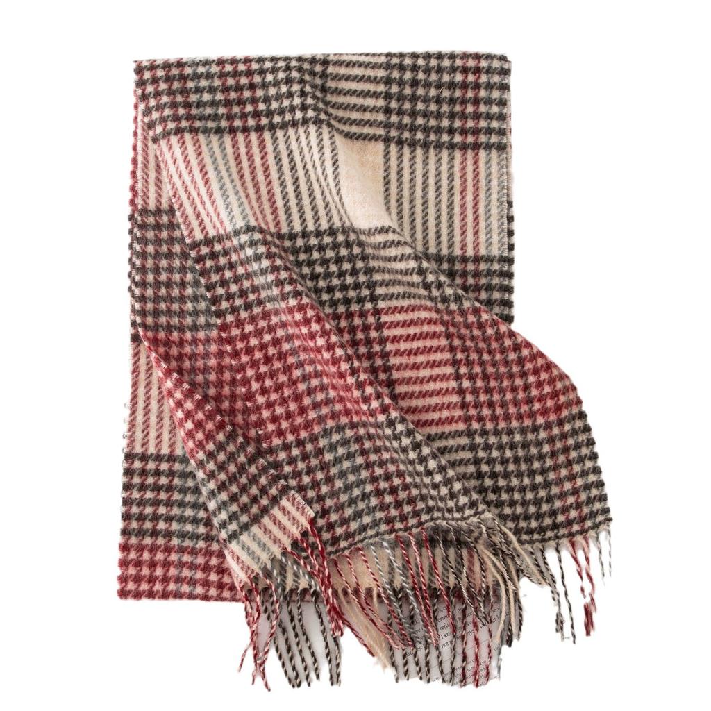 Plaid Scarf for Women 100% Wool Shawl All-Match Tassel Warm Comfortable Luxury Clothes New Fashion Autumn Winter Scarves
