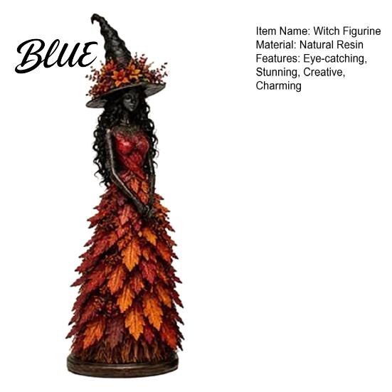 Unique Halloween Gift Ideas Autumn Witch Figurine Fall Tabletop Statue with Leaf Collectible Figurine for Lovers Gown Seasonal Resin Decoration