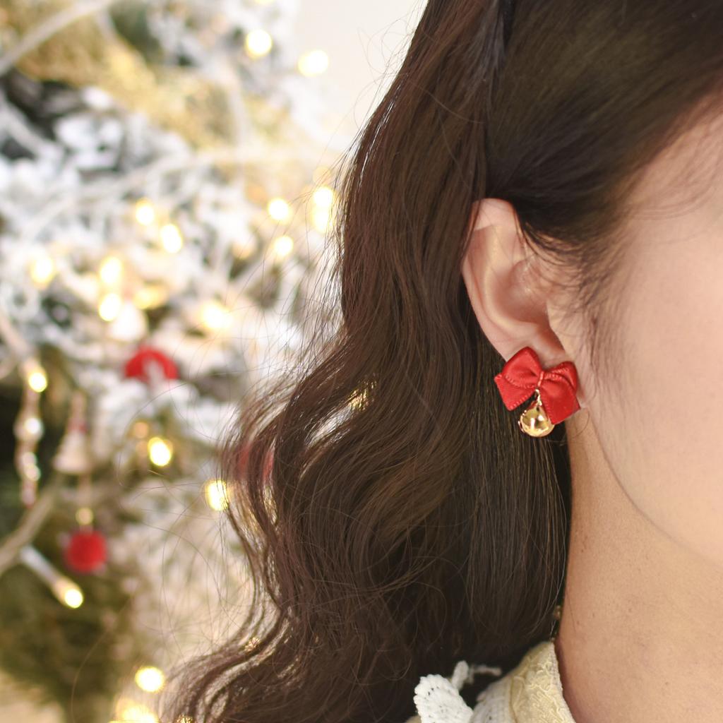 Luxury Gold Color Zircon Bow Stud Earrings For Women Pearl Cherries Fruit Red Festive Earring Girls Christmas Jewelry Gifts