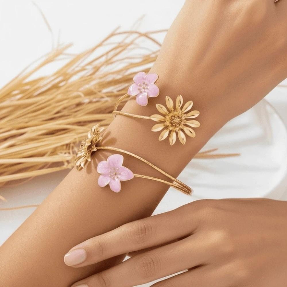 Zink Zinklegierung Chrysantheme Armreif Offener Armreif Verstellbares Aprikosenblüten Armband Hand Schmuck