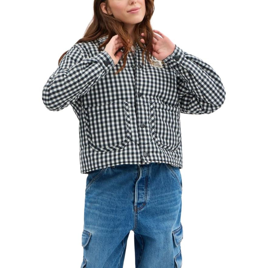 Coach Ss25 Plaid Quilted Lapel Long Sleeve Cotton Jacket Unisex Jacket Black CAH65-W4M