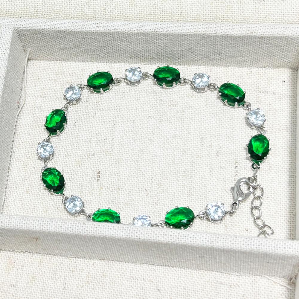 Green Oval Zircon Charm Bracelets For Women Fashion Emerald Crystal Bracelet Gold Sliver Color Bridal Wedding Jewelry