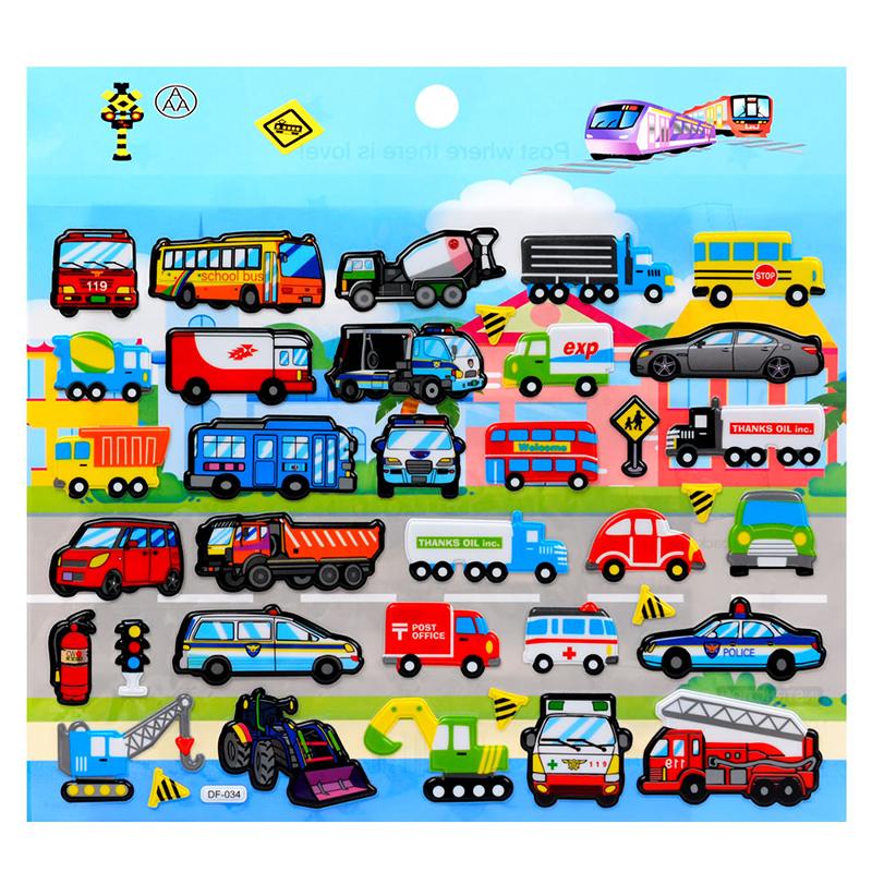 3D Bubble Sticker Car Truck Plane Traffic Waterproof Cartoon Anime Stickers For Girl Boy Kids Funny Educational Toys