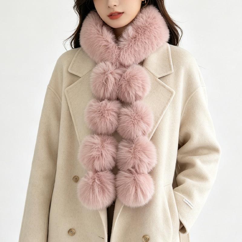 Imitation fox fur scarf autumn and winter temperament big hair ball magnetic scarf imitation fur thickened warm plush scarf