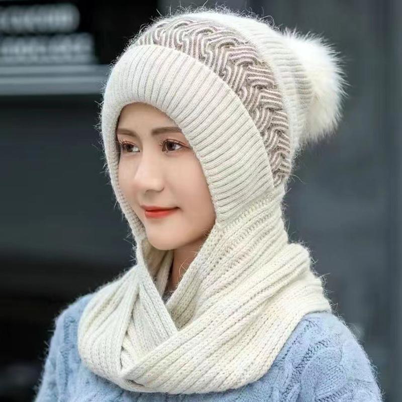 

The New Hat Scarf Is Integrated And Thickened The Warm And Warm Winter Ears бежевий