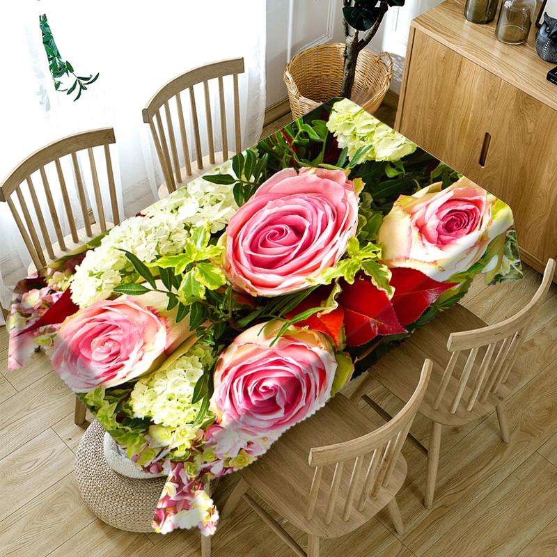 Anpassbare blühende rosa Rose und schöne verführerische rote Rose Staubdichtes waschbares Tuch Rechteckiges und rundes Tischtuch