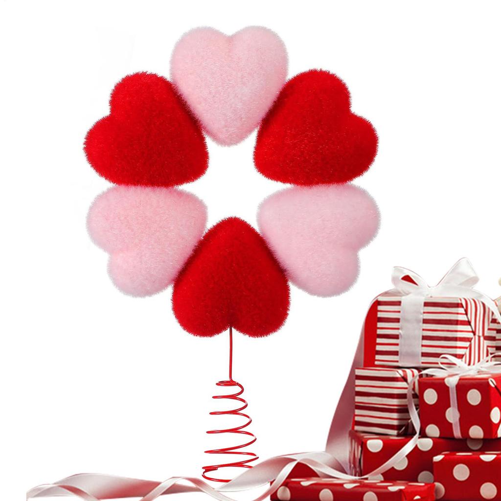 Valentine's Day Tree Topper Decoration 13.4 Inch Romantic Red Heart-shaped Tree Top Decoration Plush Treetop Ornament