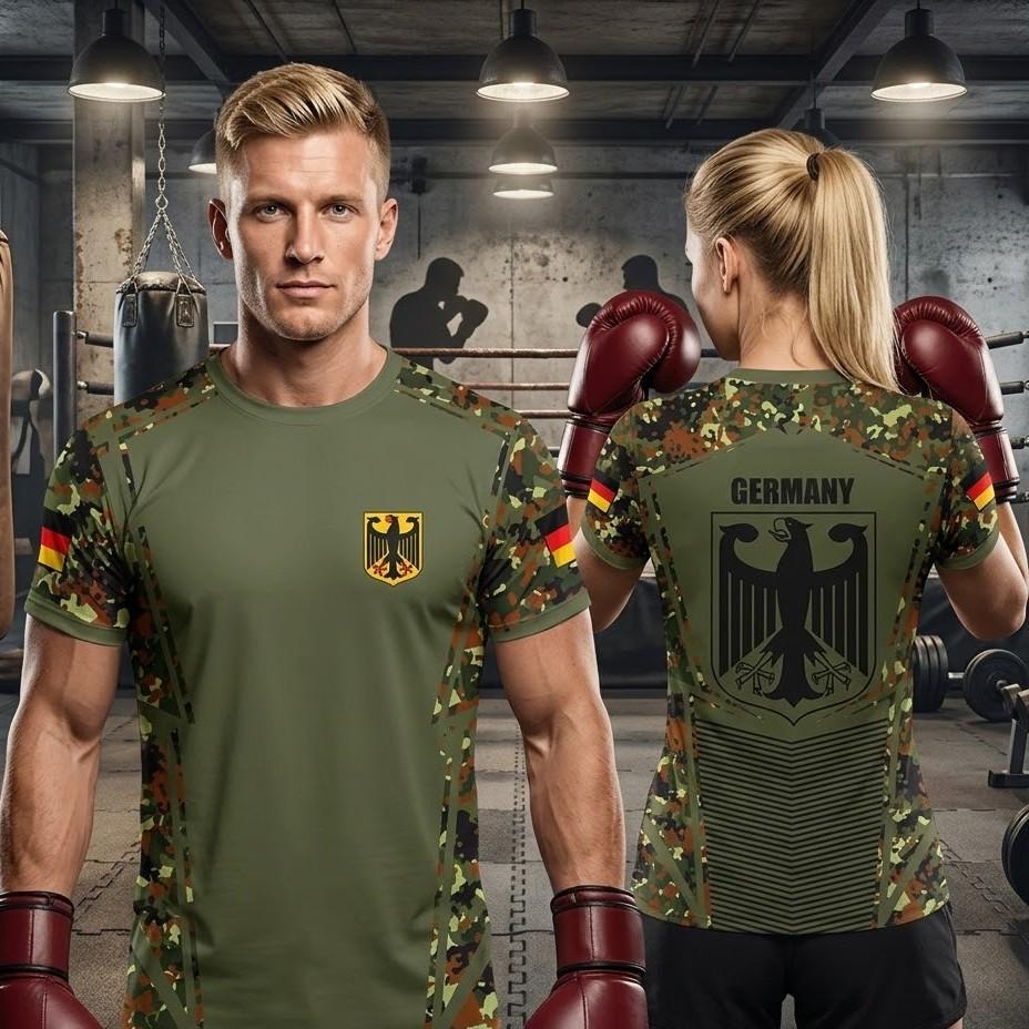 Deutscher Adler Deutschland 3D-Druck Nationalflagge Unisex Herren Damen MMA Kickboxen Muay Thai T-Shirt Schnelltrocknend Kurzarm Streetwear Retro Vintage Oberteil Tee