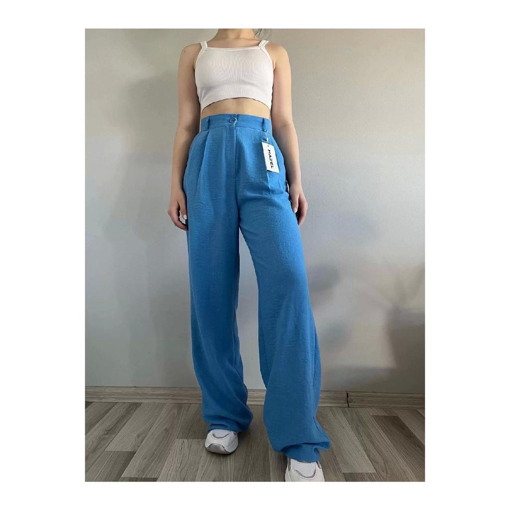 Women's Oil Green High Waist Linen Palazzo Pants