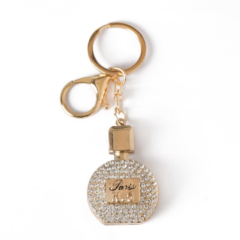 Exquisite Rhinestone-Inlaid Perfume Bottle Pendant Necklace & Car Keychain