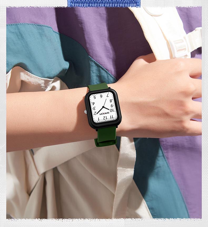 SANDA 50M Waterproof Square Quartz Watch with Quick Release Strap for Students and Civil Servants.