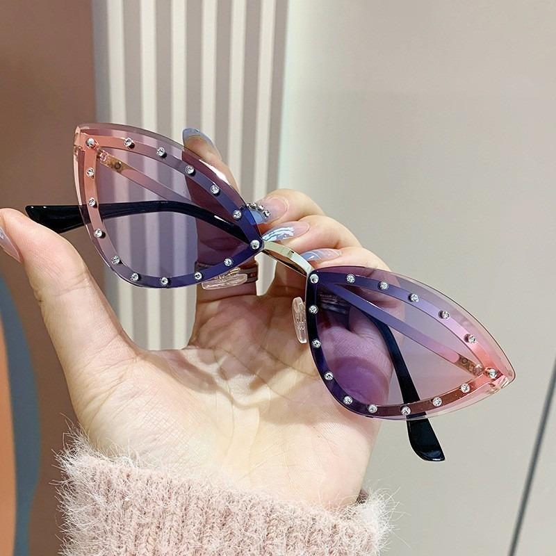1pcs New Rimless Diamond Cat Eye Glasses, Elegant & Versatile, Unisex, Ideal for Parties
