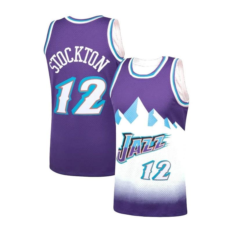 Purple with Mountain Graphic & Gradient Design Breathable Sports Basketball Jersey Stylish Athletic Fan Jersey Family Clothing