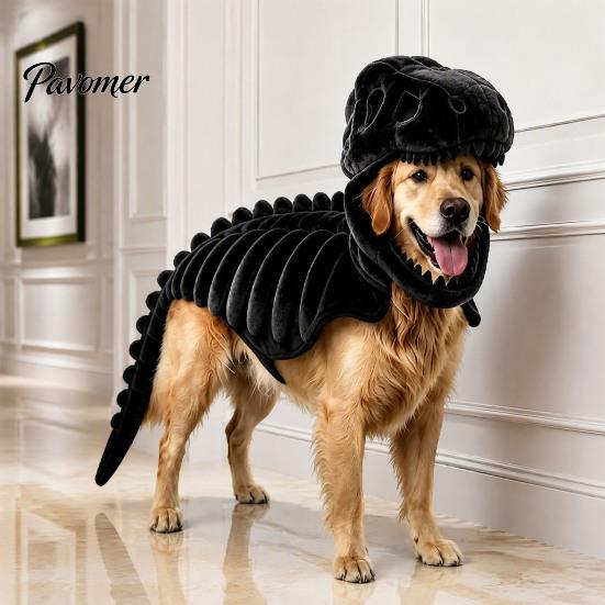 Pet Photography Prop Dinosaur Skeleton Costume, Glow-in-The-Dark 3D Apparel, Halloween Holiday Party Dog Clothes Dino Outfit for Dogs Cats,