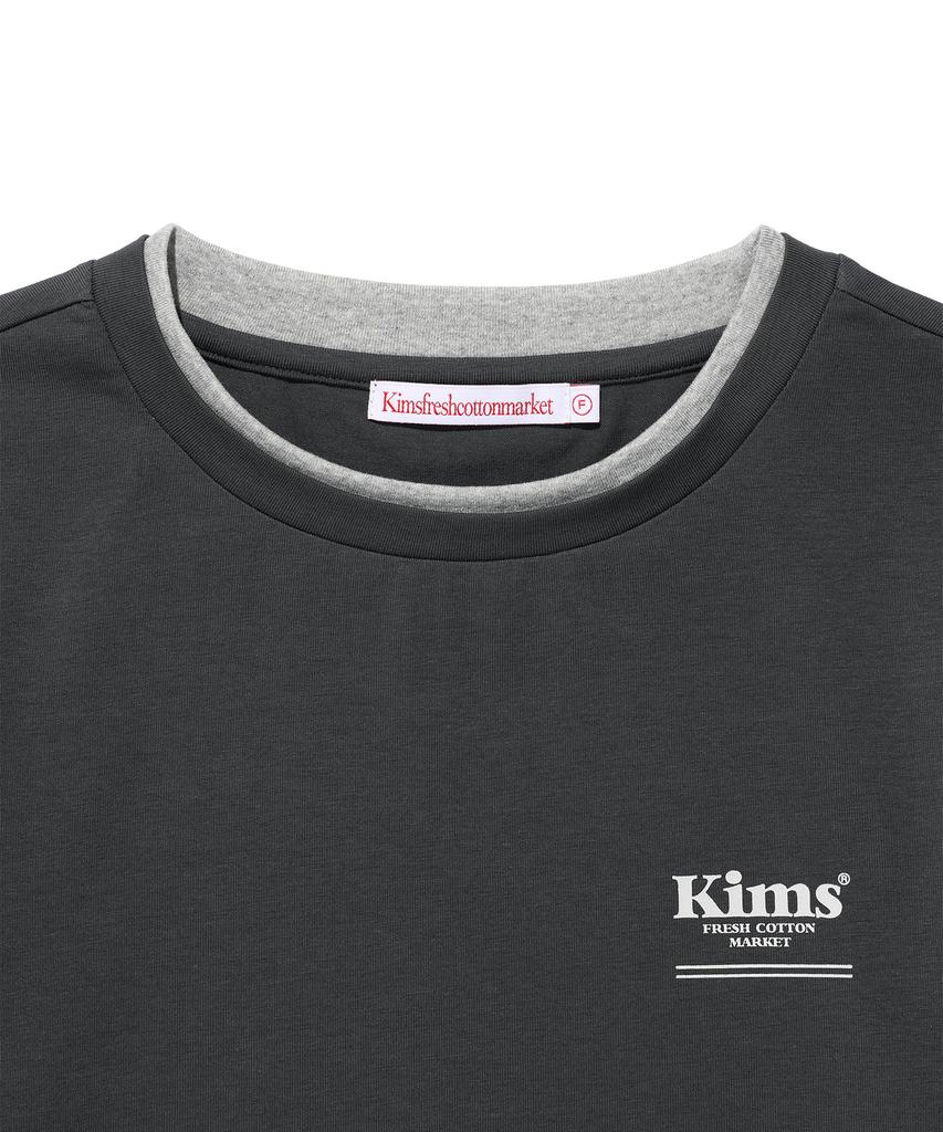 Kimseupeulesikoteunmakes Mini Bomb Line Neck Sleeve Layered T-Shirt Charcoal