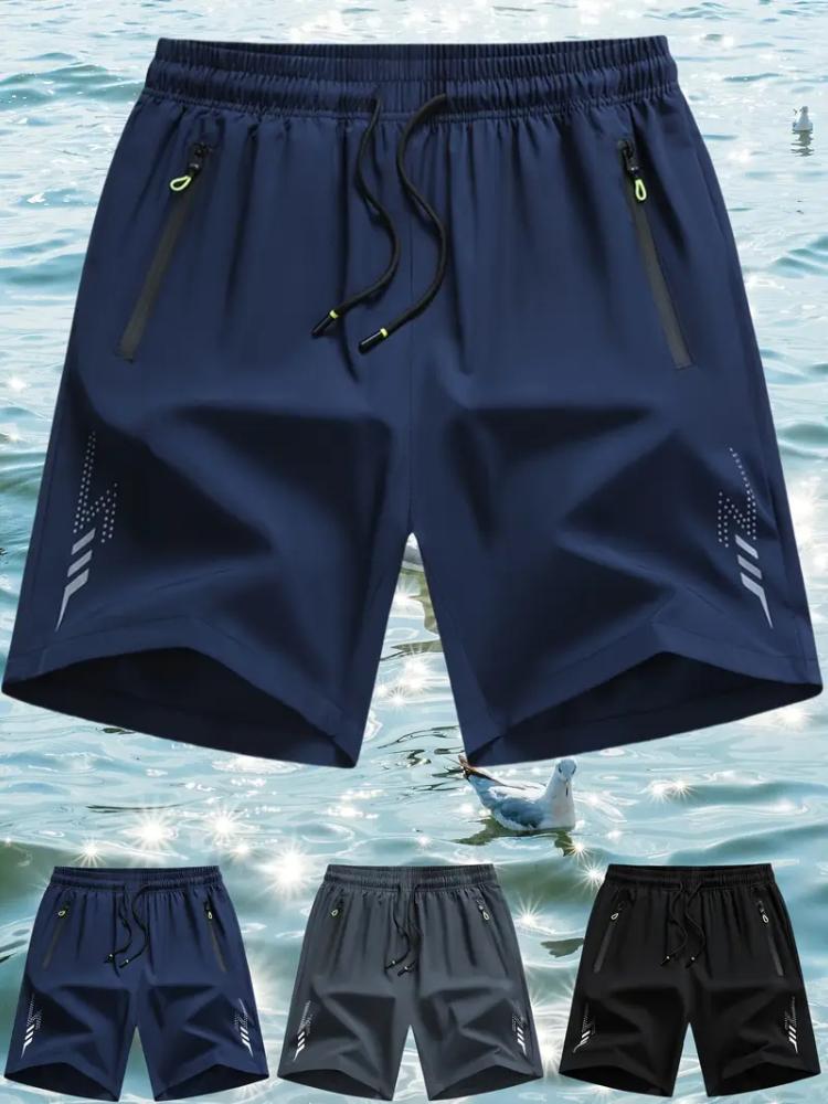Men's Solid-color Quick-drying Shorts, Casual Slightly Elastic Drawstring Shorts, Suitable for Summer