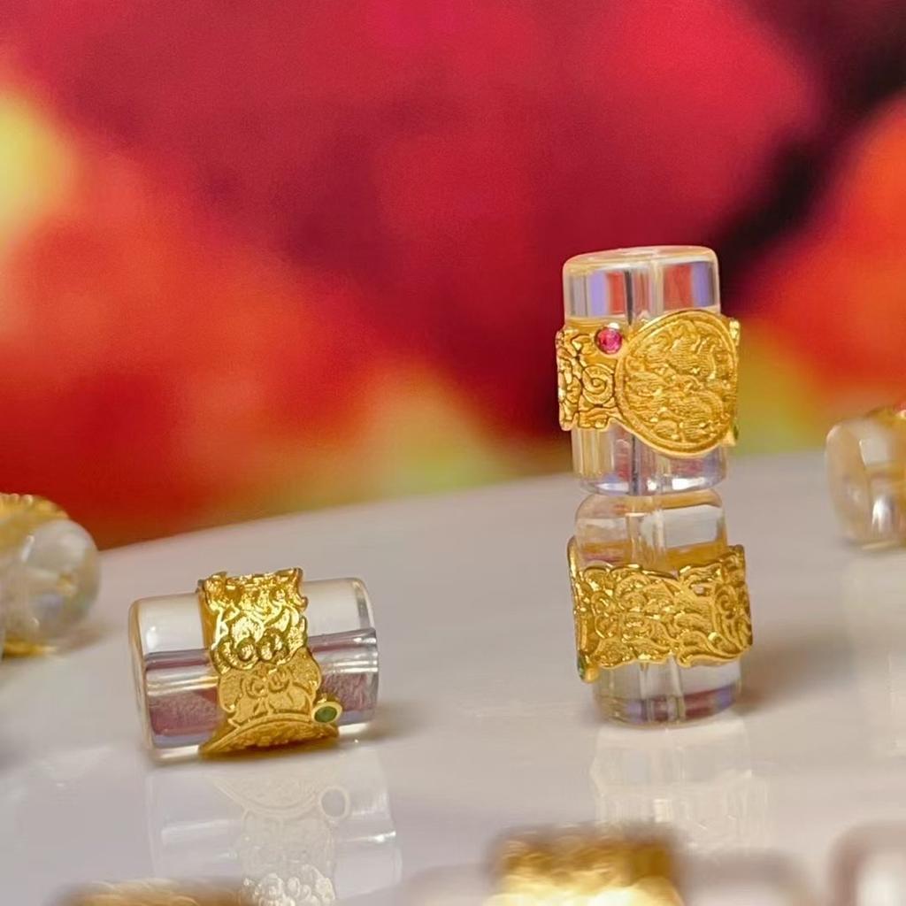 5Pcs, Energy Natural Stone Crystal Clear Quartz Beads with Golden Edged Accents, Handcrafted Lotus Bucket Shape Beads for Jewelry Making DIY Crafts