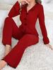 Pigiama da Donna Europeo e Americano Autunno/Inverno con Scollo a Revers e Fiocco - alla Moda, Sexy, Manica Lunga e Pantaloni per la Casa.