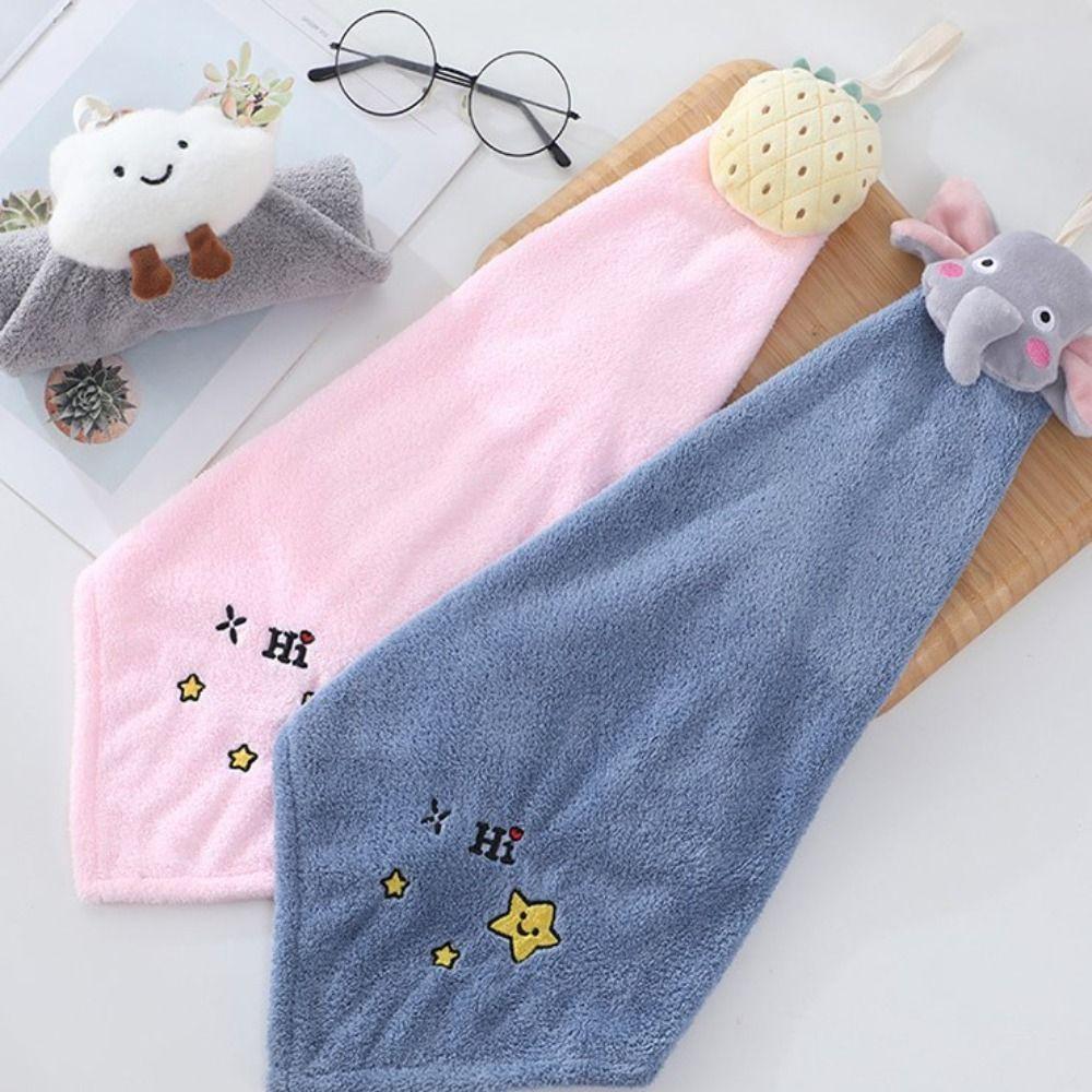 High Quality Cartoon Animal Hanging Hand Towel Coral Velvet Quick Dry Wiping Towel Thickening Absorbent Towel Children