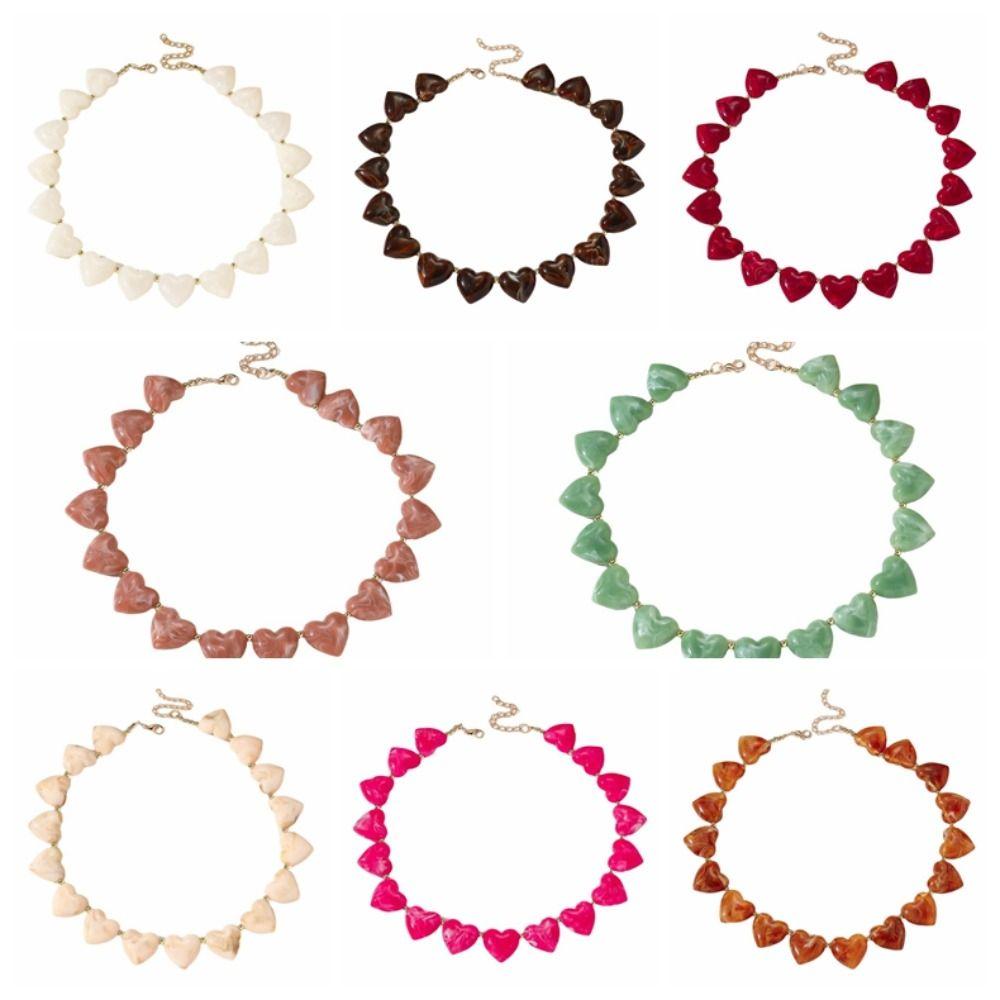 Love Heart Acrylic Necklace Choker Sweater Chain Fashion Women Clavicle Chain  Beach
