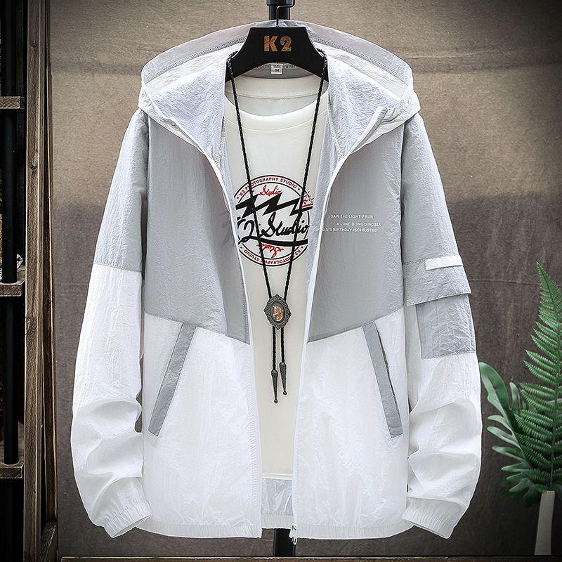 Summer Men's Sun Protection Shirt Thin Quick Drying Hood Windproof Jacket Breathable Letter Print Casual Hooded Sunscreen Jacket