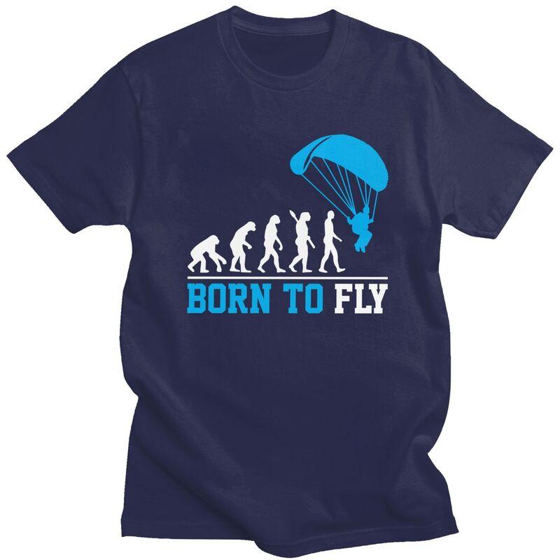 Individuelle Evolution Gleitschirmfliegen Born To Fly T-Shirts für Männer Reines Baumwoll-T-Shirts Gleitschirmflieger Fallschirmspringen T-Shirts Kurzarm-T-Shirt