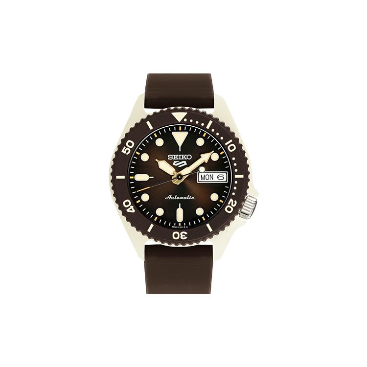 SEIKO 5 Mechanical Movement Silicone Strap Watch Unisex Coffee Watch Dial SRPG77K1 Dark Brown Watch Dial
