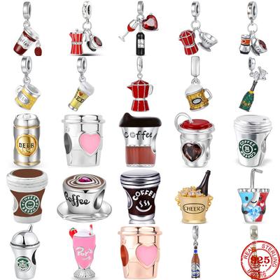 Nieuwe Koperen Koffiekop Champagne Kralen Passende Hanger Bedel Koperen Originele Armband Bedeltje Doe-het-zelf Dames Sieraden
