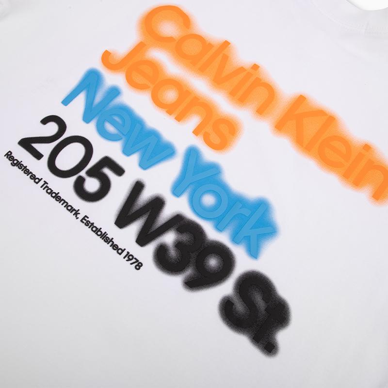 Calvin Klein Colorful Graffiti Letter Print Crew Neck Short Sleeve T-Shirt Men Tops Moonlight-White ZM02801