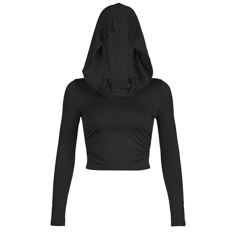 Hooded T-shirt Women's Slim Fit Long Sleeved Short Top
