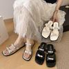 2025 new one-word sandals women's summer fashion outer wear beautiful with skirt bow low heel versatile cool slippers