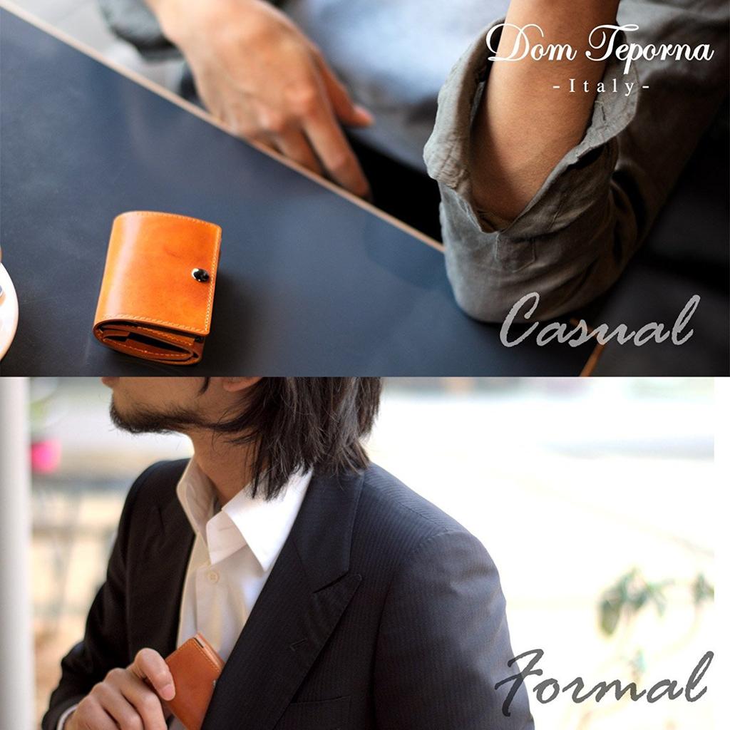 DomTeporna Genuine Italian Leather Compact Mini Wallet with Coin Purse for Men and Brown Tri-Fold Women,