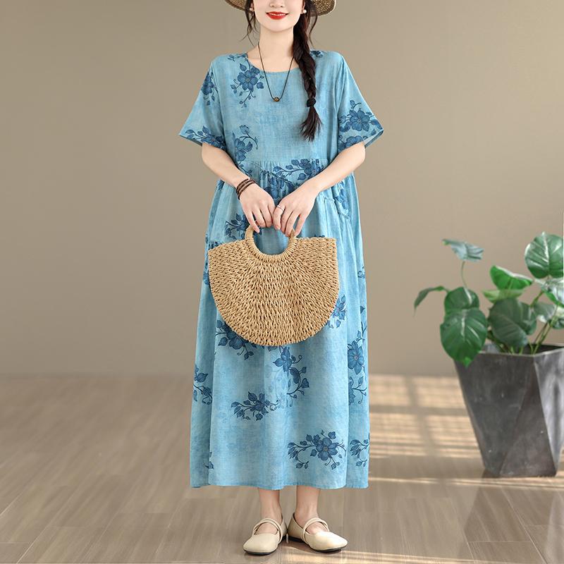 DIMANAF New 2026 Women Plus Size Spring Summer Casual Long Dress Floral Print Cotton Loose Oversize Maxi Beach Sundress
