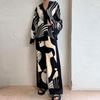 Women's Loose Fit Two Piece Matching Set Long Sleeve Collar Shirt Elastic Waist Wide Leg Pants