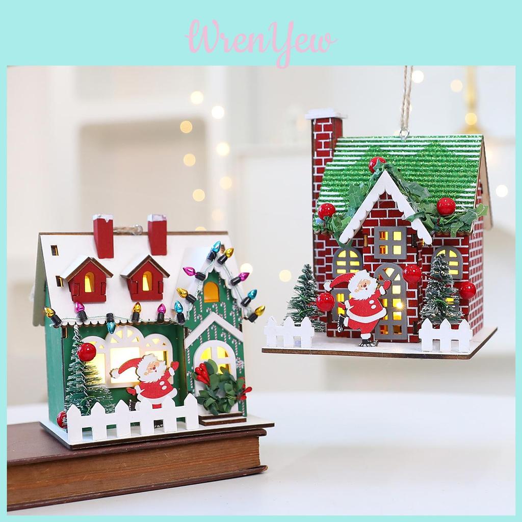 Christmas Wooden House Decor With Snowy Scene For Holiday Home Display