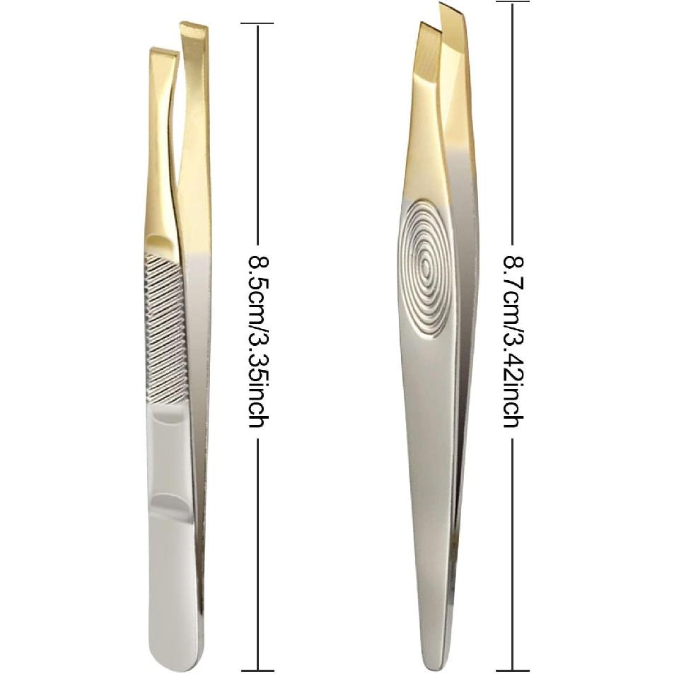 

Tweezers, 2Pcs Eyebrow Tweezers Set, Stainless Steel Slant Tweezer, Facial Hair Remover for Women and Men