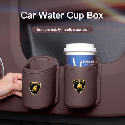 Universal Leather Car Seat Drink Rack Ater Cup Box For Lamborghini Urus Huracan Aventador Premium Auto Interior Accessories