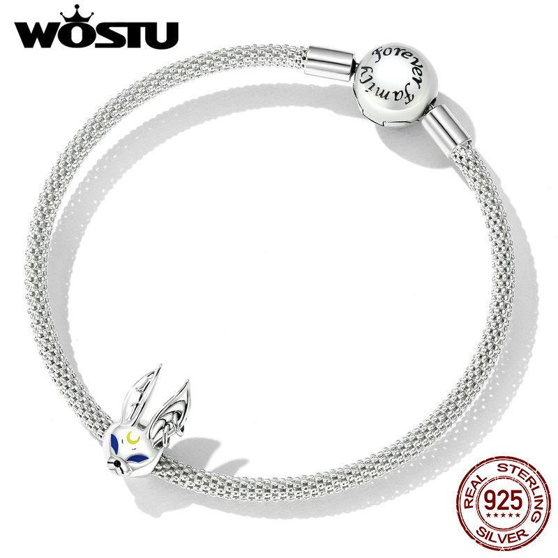 WOSTU 925 Sterling Silver Punk-style Rabbit Animal Charm Bead for Women Fit Original DIY Bracelet Jewelry