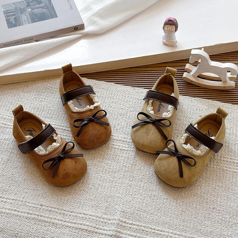 Girls' leather shoes for spring and autumn, new toddler princess shoes for baby girls, simple lace-up shoes for young girls, versatile