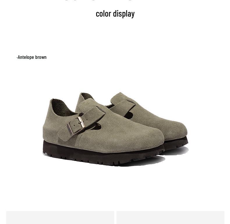 Sangpo Women's 5CM Thick Sole Leather Slip-On with Cork Arch Support, Retro Design, Height Boosting